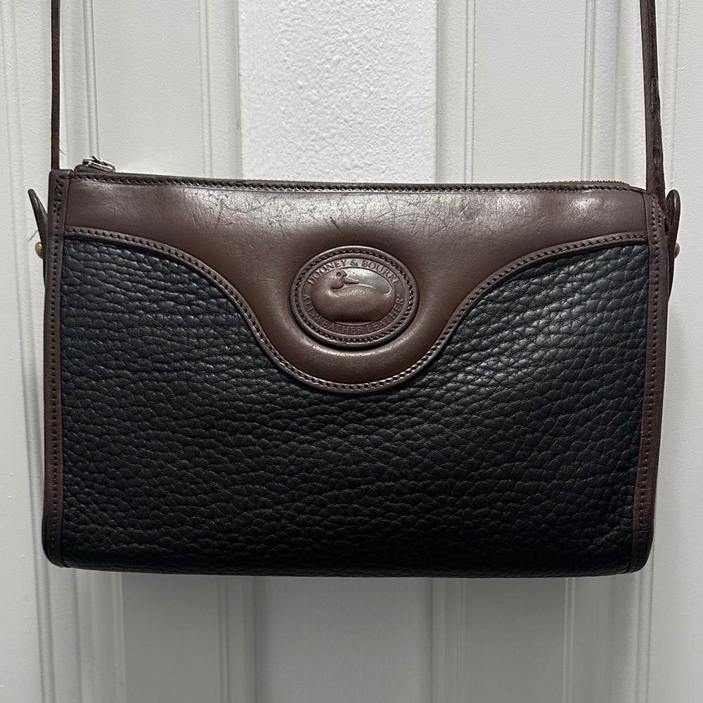 Dooney & Bourke Black and Brown Vintage Leather Messenger Bag
